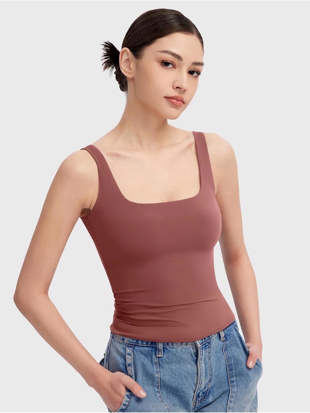 Women’s Square Neck Tank Top in Dusty Rose